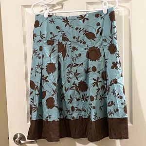 Merona Aqua & Brown Floral Print Skirt NWT